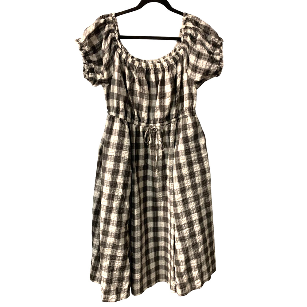 Torrid Womens Gingham Peasant Midi Dress Size 1X Black White Off Shoulder Summer - Picture 2 of 8